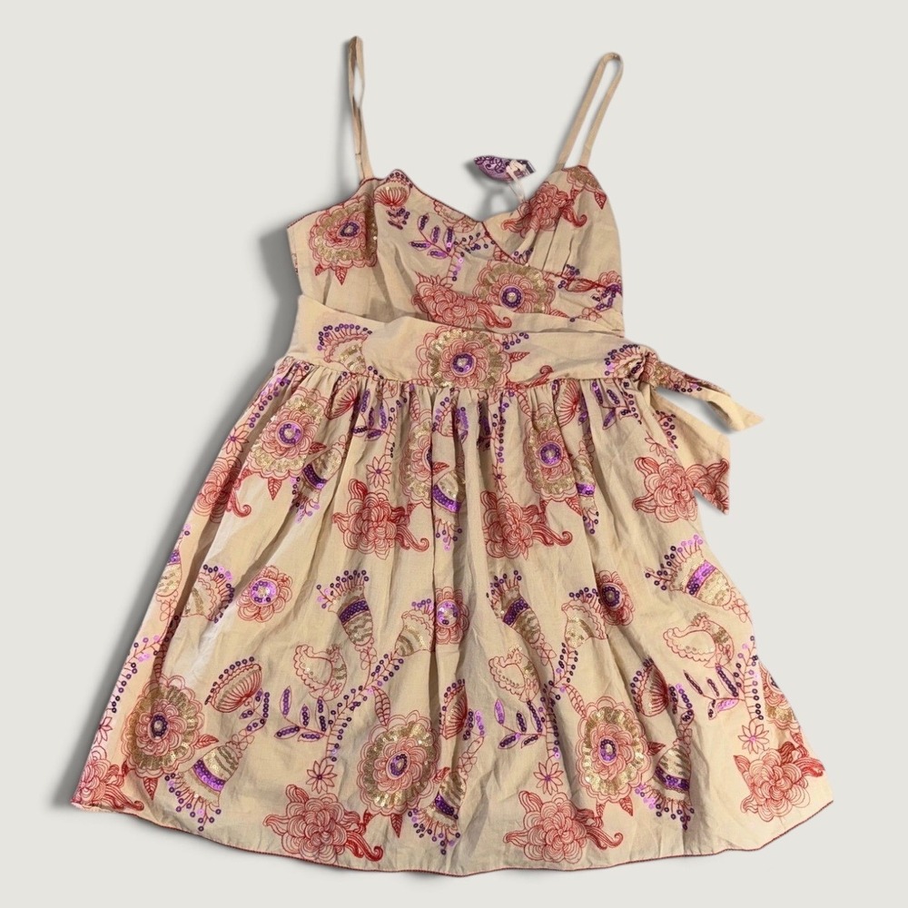 Chelsea & Violet Embroidered Sequin Dress Womens Small Cream New 100% Cotton